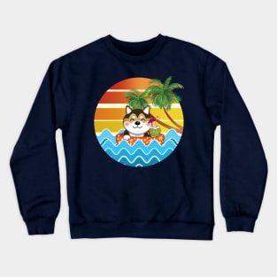 Shiba Inu Enjoys Summer Sunset Crewneck Sweatshirt